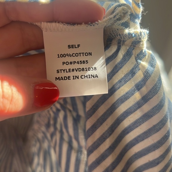 Preppy Babydoll Style Nautical Cotton Blue & White Striped Dress w/Ruffles - Picture 8 of 8